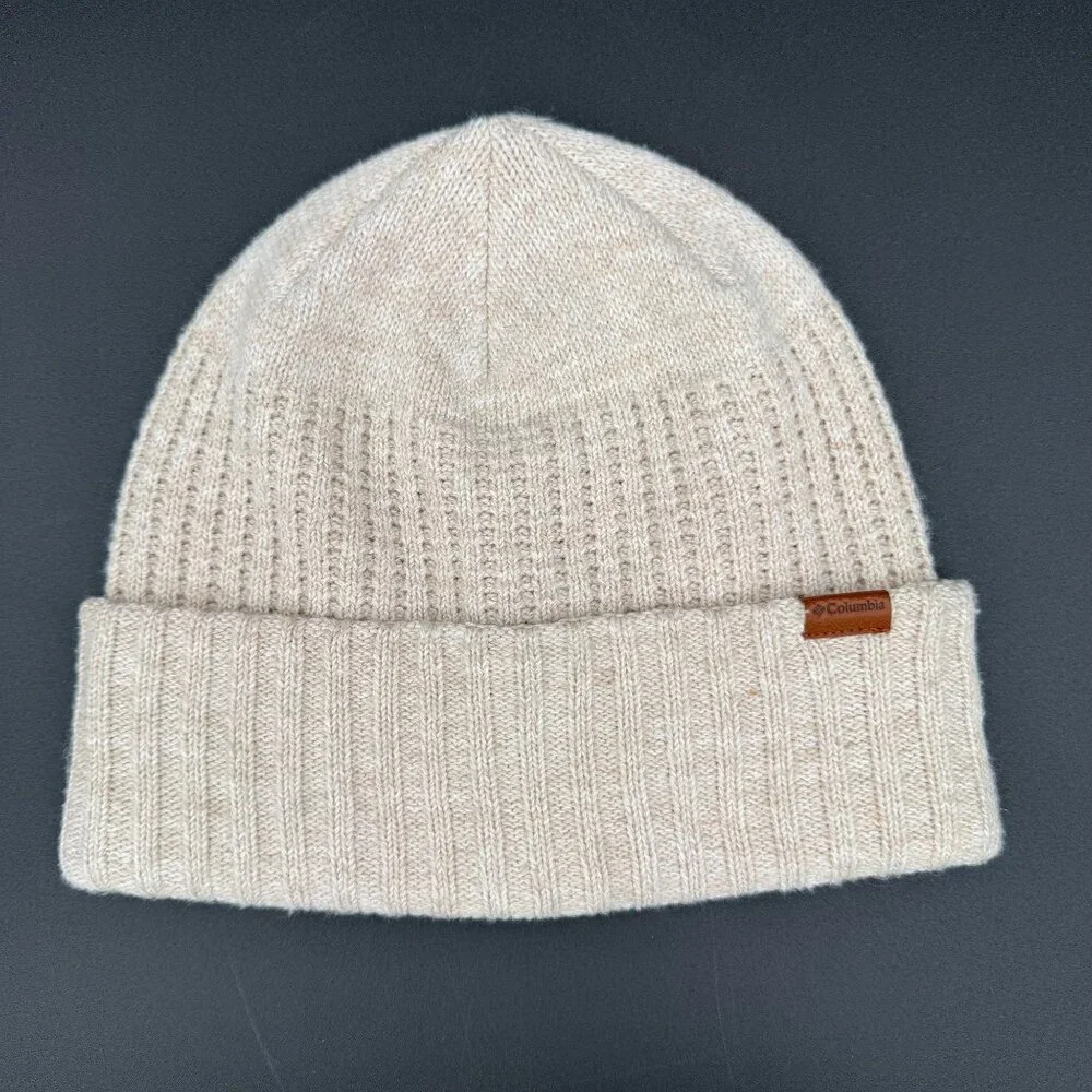 Columbia Beanie Hat Loma Vista Womens Ribbed Knit Dark Stone Cream - Picture 6 of 9